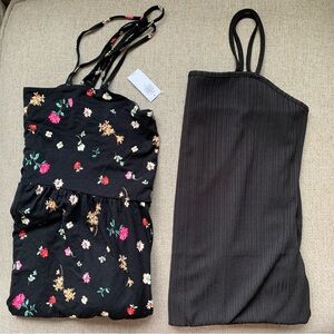 Lot of 2 Dresses Midi Old Navy Black Floral Spaghetti Straps Womens Size XL